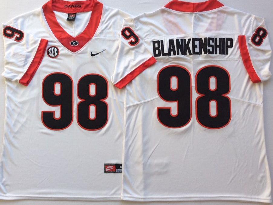 NCAA Men Georgia Bulldogs White #98 BLANKENSHIP